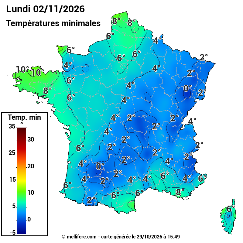 Prévision Températures mini 02/11