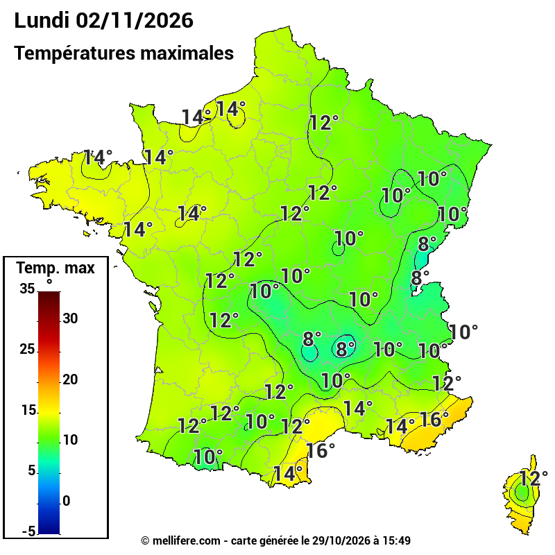 Prévision Températures maxi02/11