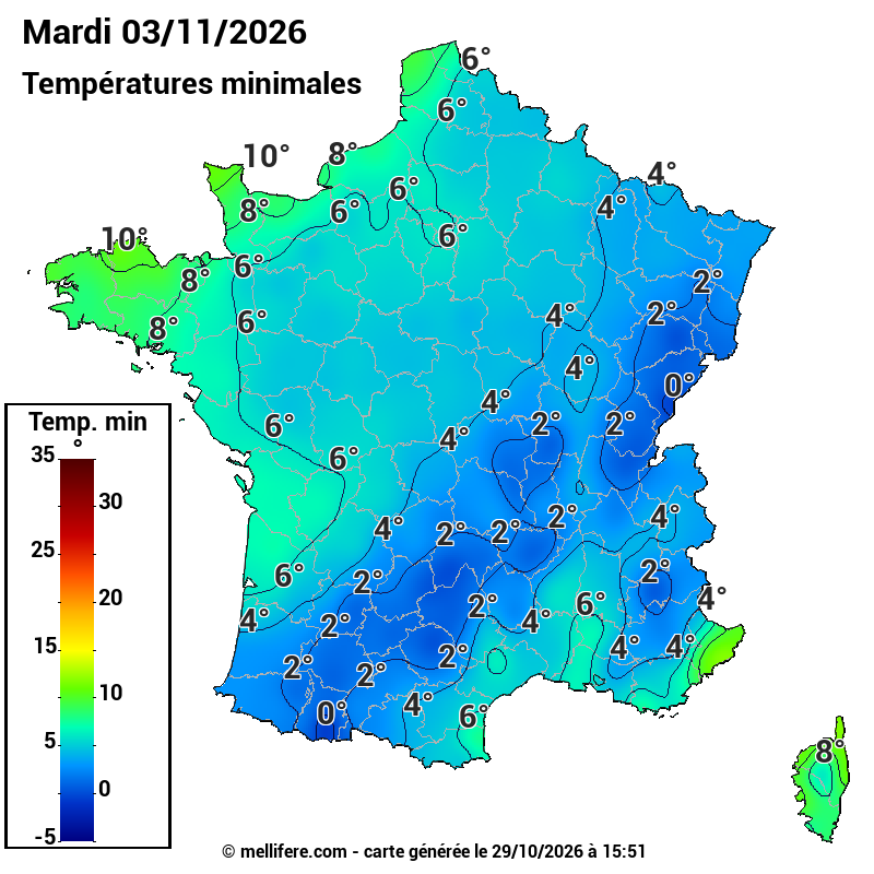 Prévision Températures mini 03/11