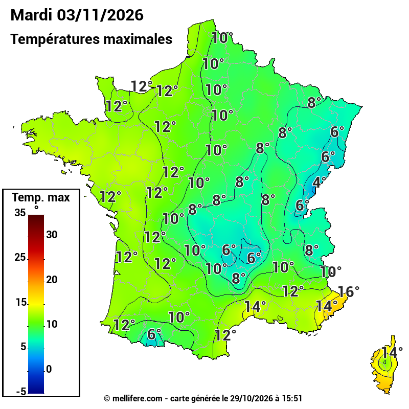 Prévision Températures maxi03/11