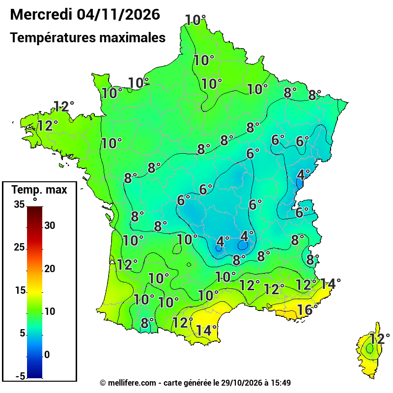 Prévision Températures maxi04/11